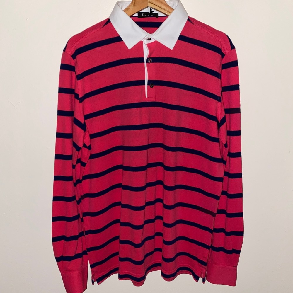 Ferrante Mens Pink Blue long sleeve polo Size 52 (NWT)